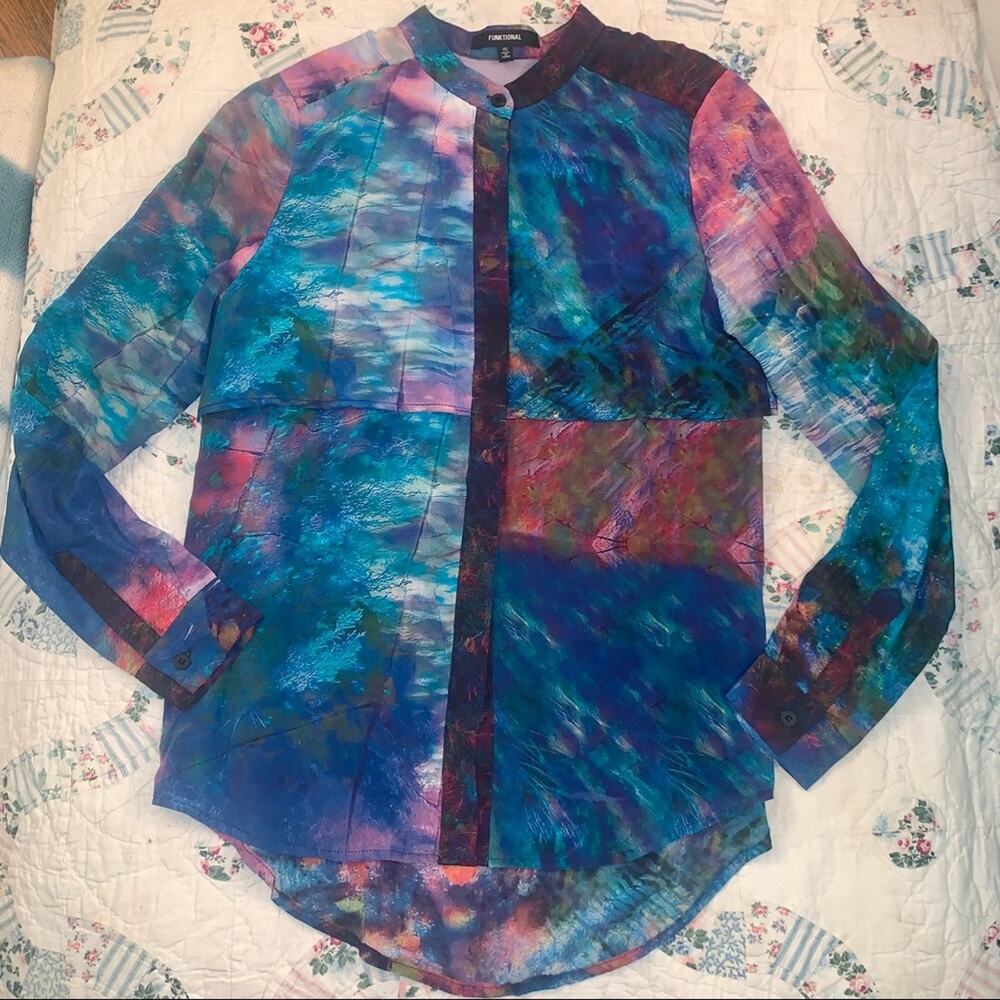 New Abstract Watercolor Patchwork Silk Layered Bl… - image 3